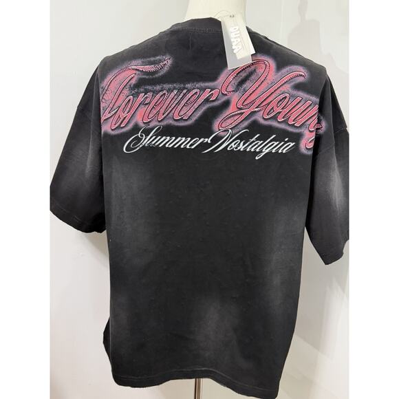 NEW Duaa Streetwear Biker Summer Nostalgia Forever Young Tshirt Tee Rhinestone L - Picture 2 of 6
